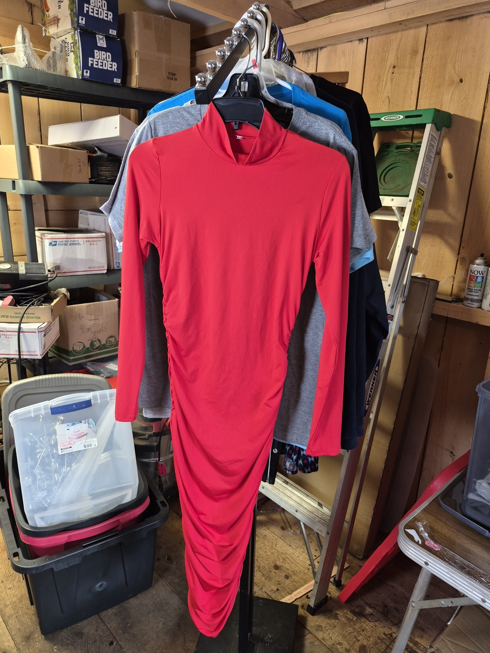 Women's Red Long-Sleeve Mock Neck Dress Bin 53